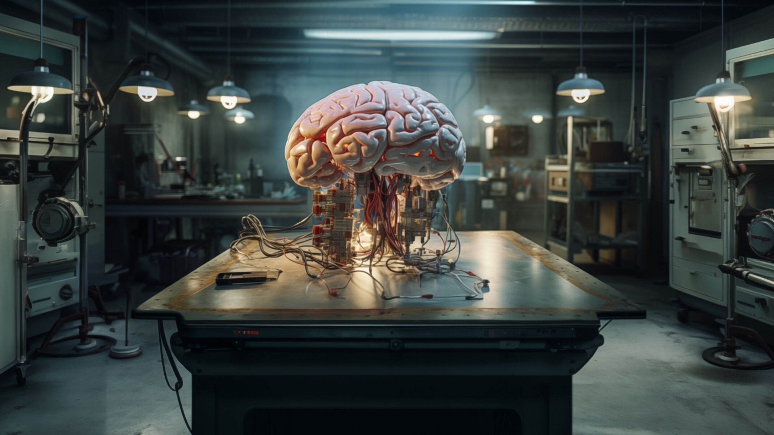 Übergrosses Gehirn, das künstliche Intelligenz KI symbolisiert