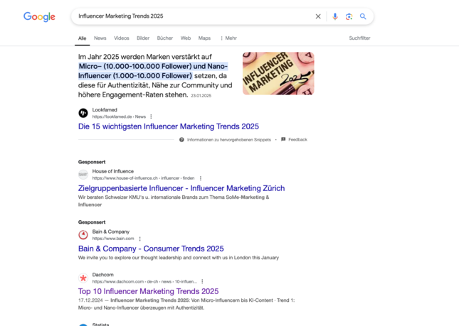 Referenz DACHCOM zum Thema Influencer Marketing Trends gefunden werden bei Google