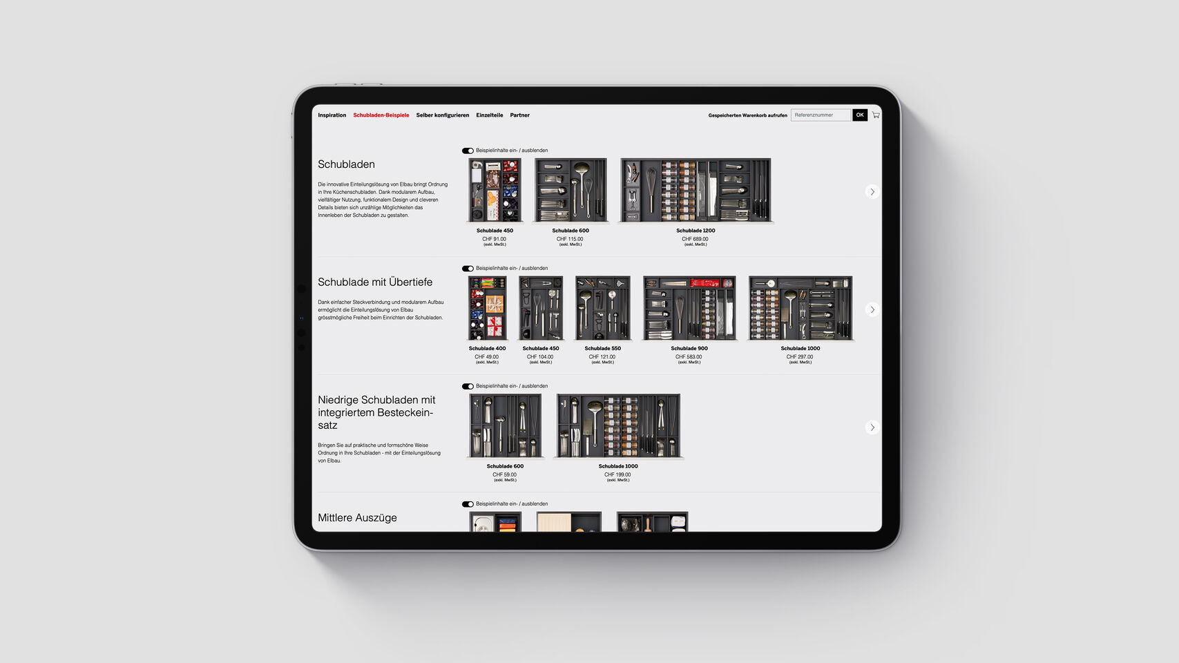Elbau - Schubladenkonfigurator Ipad