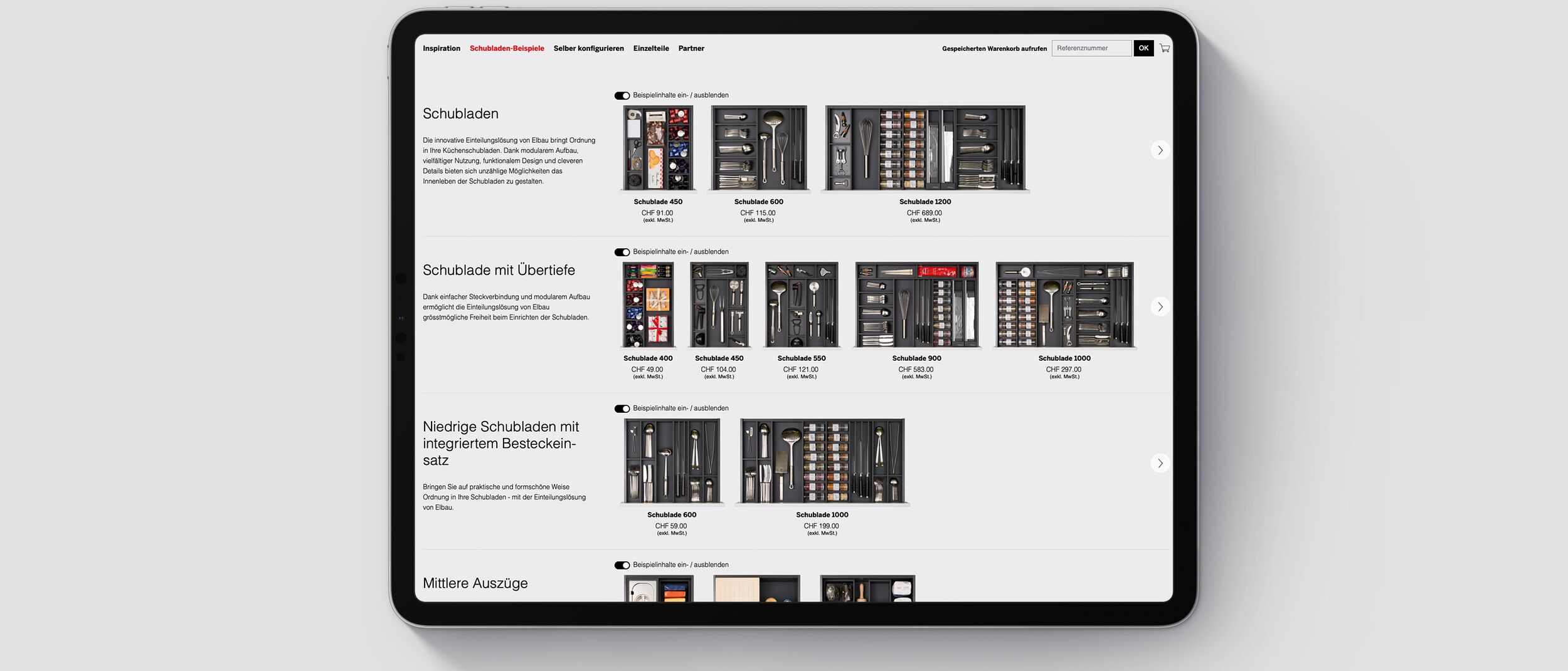 Elbau - Schubladenkonfigurator Ipad