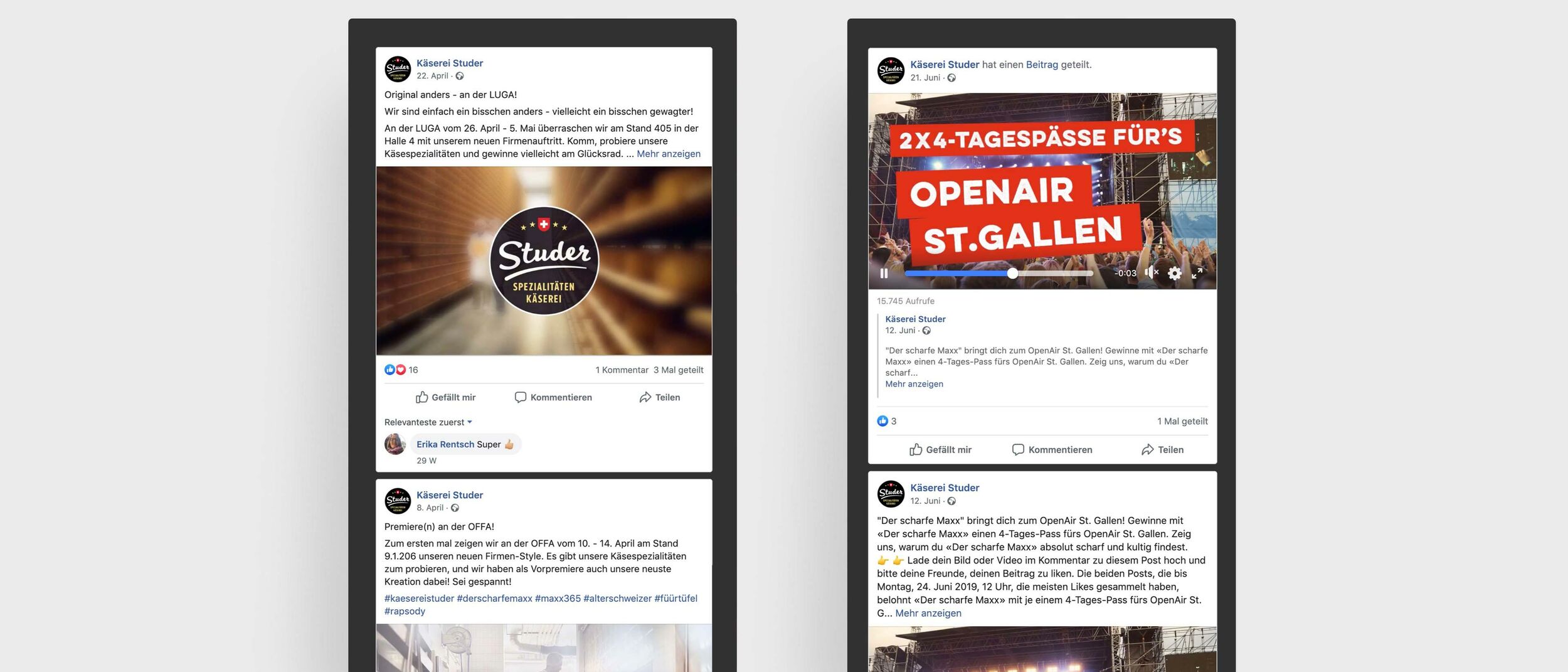 Käserei Studer - Social Media