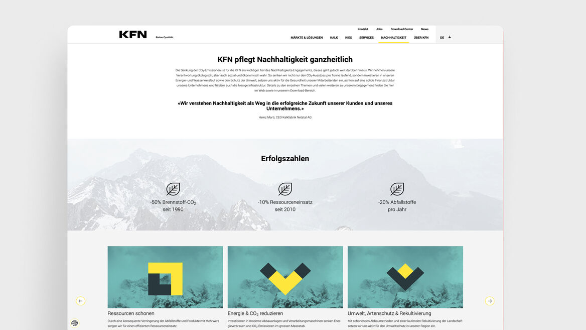 «KFN – Ansicht der Landingpage mit mehreren Schwerpunktthemen»