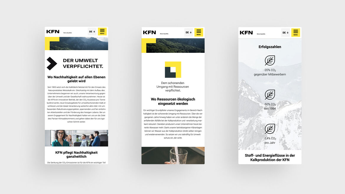 «KFN – verschiedene Mobile-Ansichten der Landingpage»