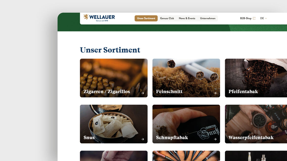 Wellauer – Sortimentsübersicht auf der Website