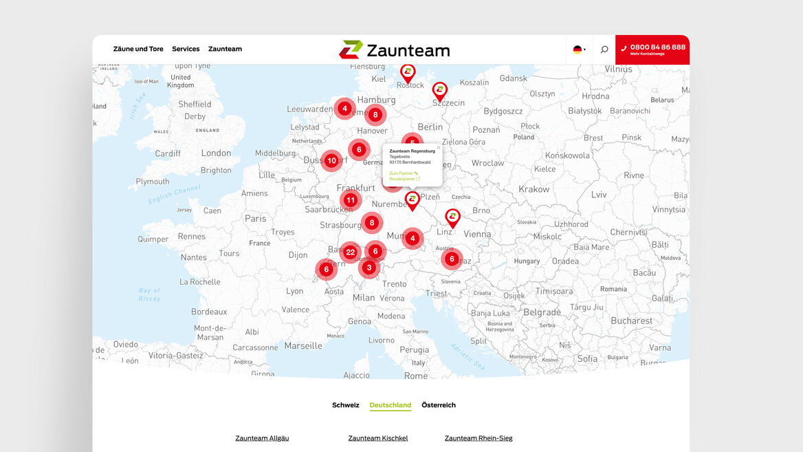 Zaunteam Franchise AG – Standorte Map Franchise Website